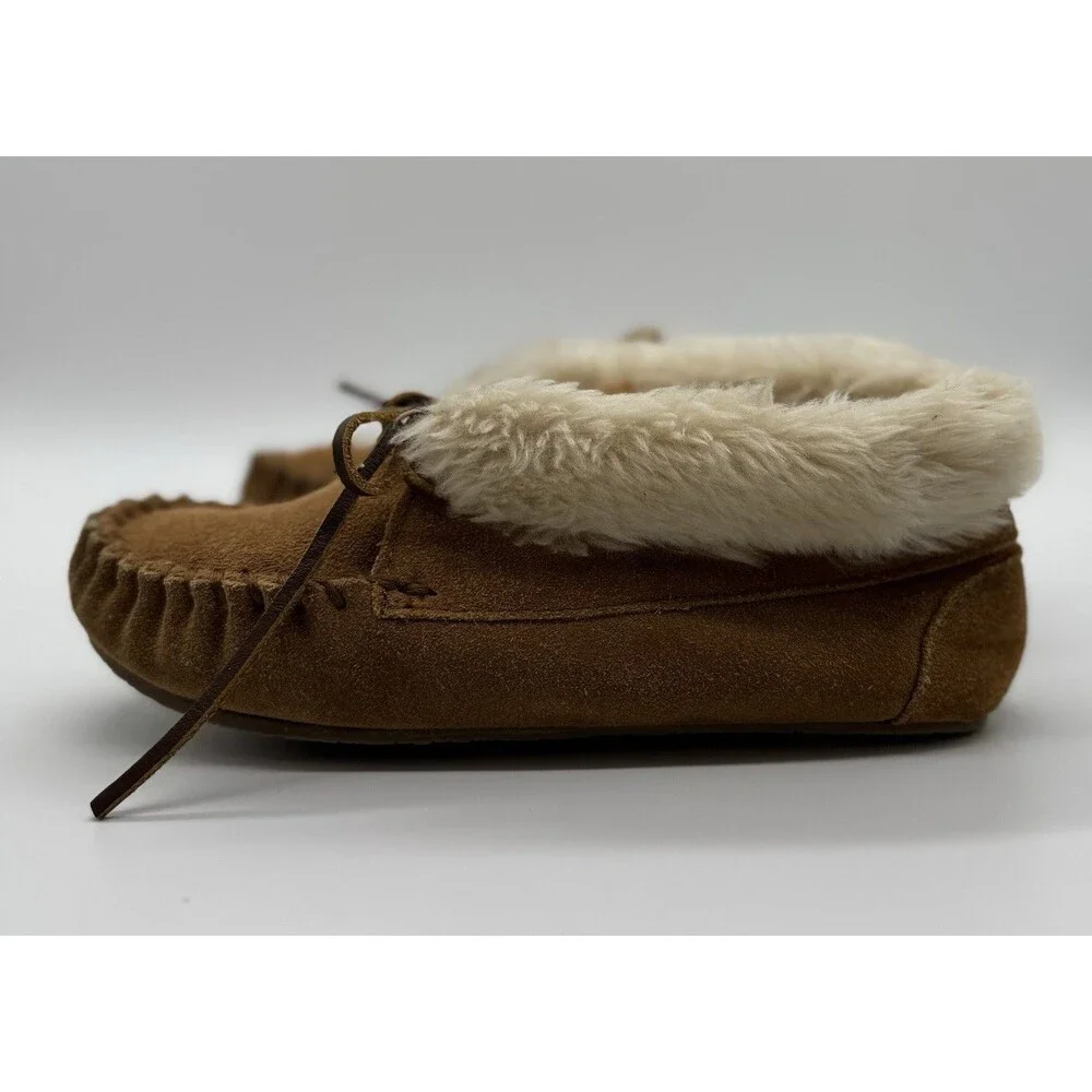MINNETONKA Moccasin Boys Girls 3 Charley Bootie Tan Suede Slippers Shoes